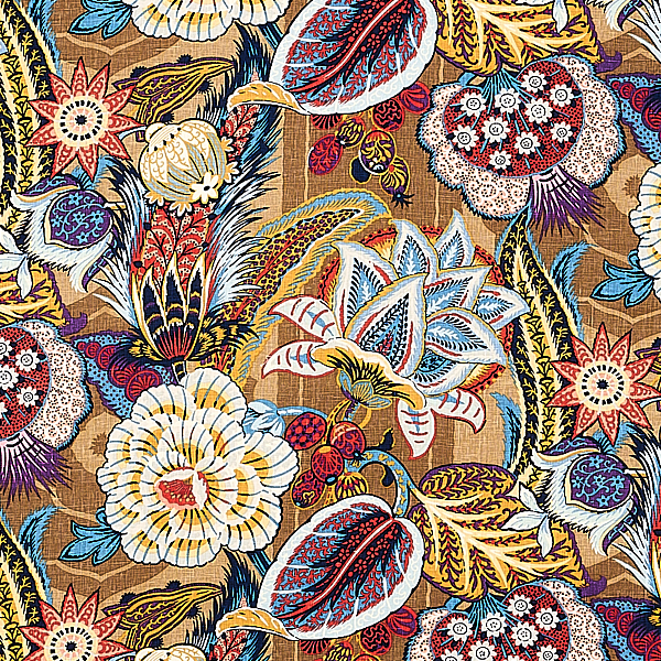 twentieth century fabrics テキスタイル Zanzibar Linen Print - Cerulean Fabrics | Schumacher